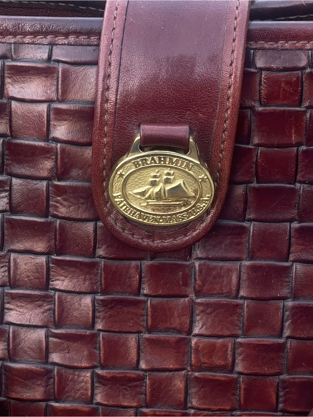 RARE Vintage Brahmin Woven Leather Satchel Handbag - Oxblood Burgundy - Picture 8 of 8